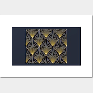 Art Deco sophisticated diamond pattern navy and gold Posters and Art